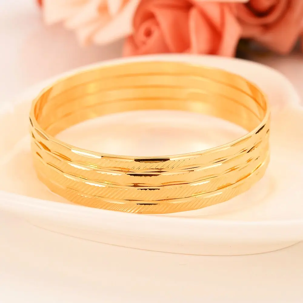 

Fashion Dubai Hoop Bangle Jewelry Solid 18 k Yellow Gold GF Dubai Oblique lines Bracelet for Women Africa Arab Items wedding bridal gifts