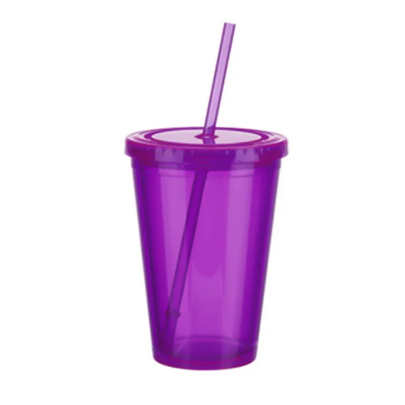 purple 500 мл туристическая кружка с соломинкой многоразовый смузи пластиковый стакан со льдом с двойными стенками ледяной холодный напиток кофе сок чайная чашка - Цвет: purple