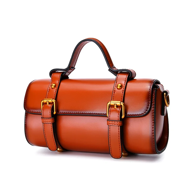 

new hot Slanted Bag Leather Leather Retro Shoulder Bag Trend Hand Mail Bag Leather Woman Bag