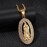 stainless steel virgin mary pendant necklace miraculous medal coin necklace for men women religious necklace