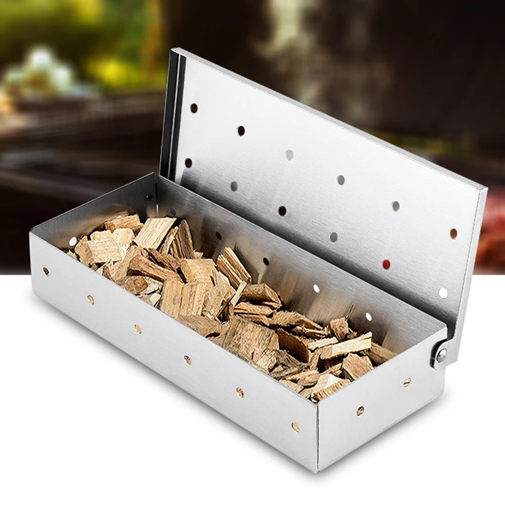 Барбекю гриль из нержавеющей стали деревянная коптильная коробка с чипсами