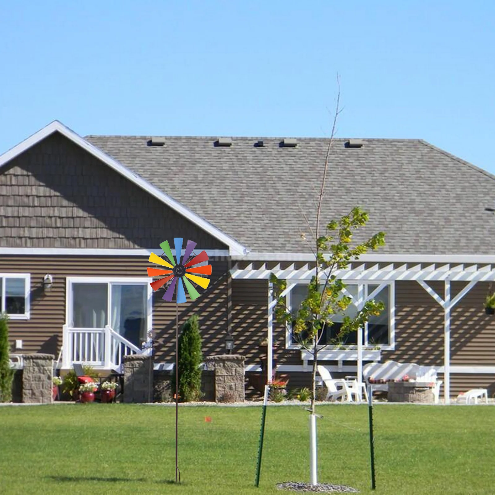 Живой ветер украшение ветряная мельница для детей Декор газон Радуга Цвета