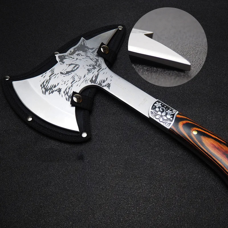 

438g Outdoor Hunting Axe Stainless Steel Fixed Blade Color Wooden Bone Knife Outdoor Adventure Portable Jungle Survival Knife