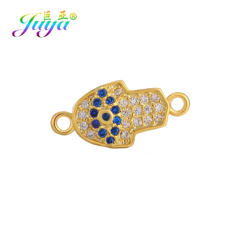 Gold Juya DIY Браслеты Аксессуары микро проложить циркон золото/серебро Хамса Фатима Шарм Разъемы для Needlwork ювелирных изделий - Цвет: Gold