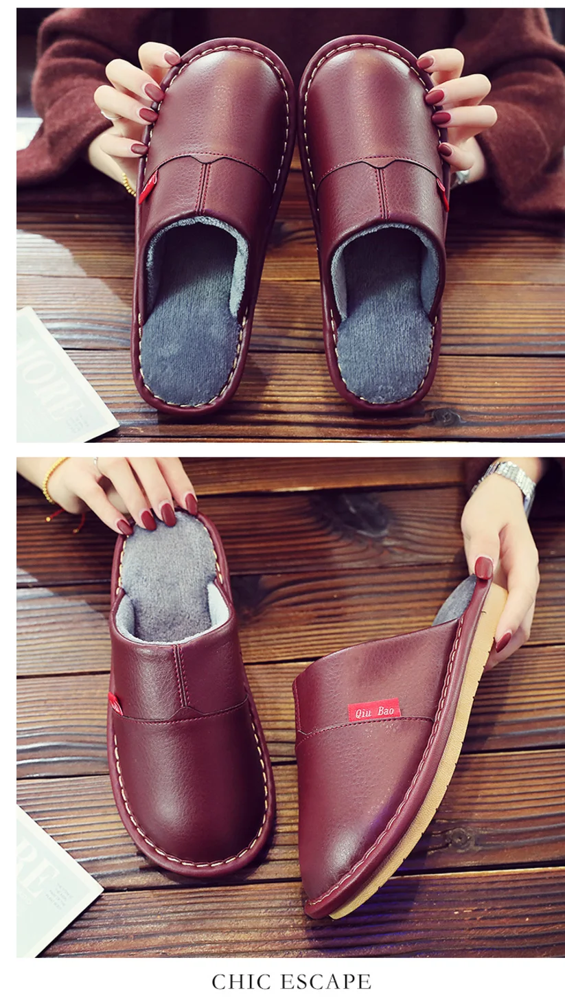 Plus size 45/46 Unisex home slippers women winter leather shoes microfiber high quelity female house slippers short plush shoes