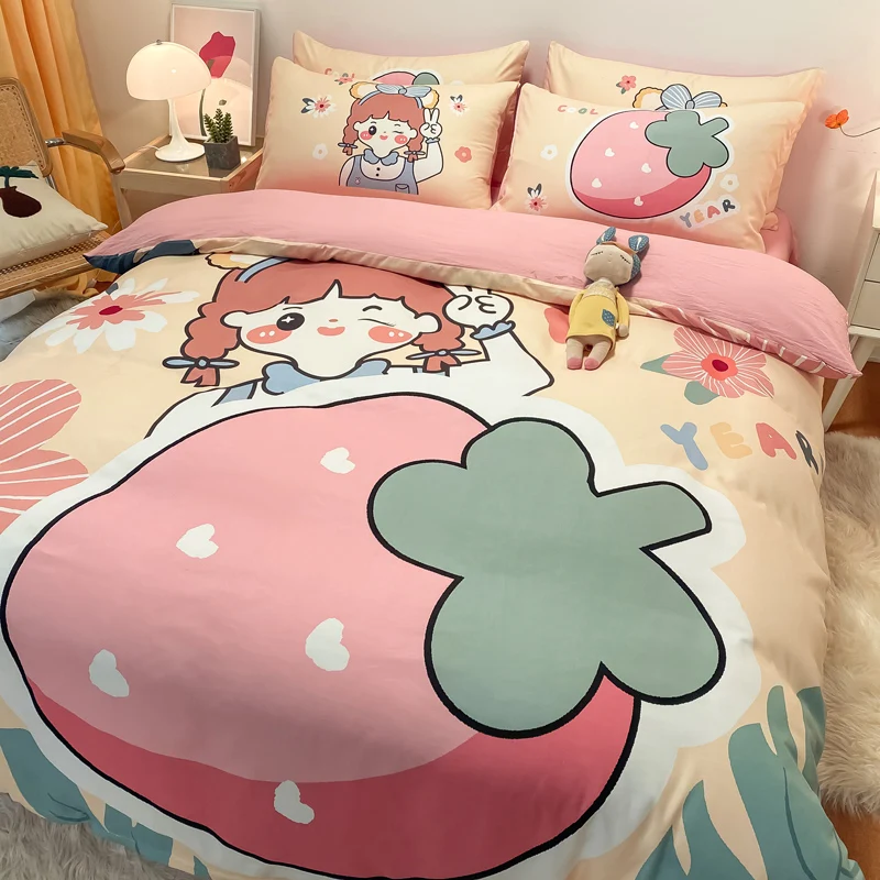 

Мультяшный милый комплект постельного белья из 4 предметов Комплект постельного белья с принтом для детей комплект постельного белья из по...