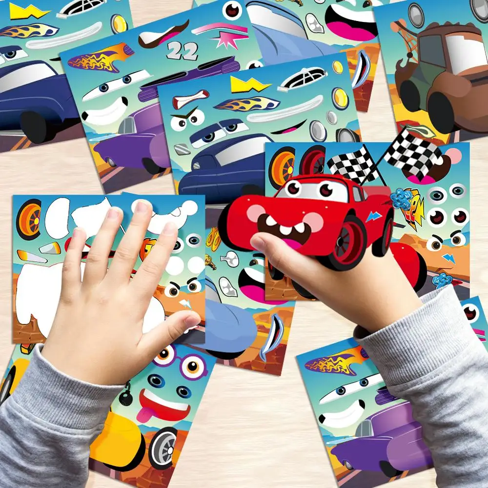 

36pcs Car Theme Make-a-face Stickers Sheets Make Your Own Fun Craft Project for Kids Over 550pcs Racing Car for Party Supplies