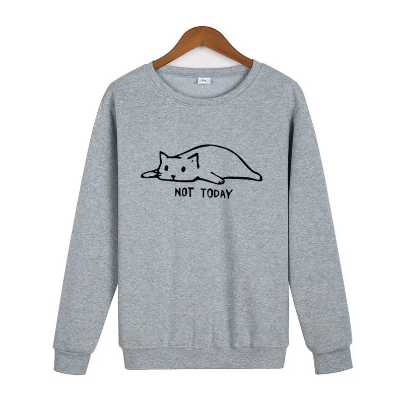 NOT TODAY Printed Sweatshirts Men 2020 Autumn Winter Fleece Warm Pullover Male Lazy Cat Funny Men's Hoodie Hipster |