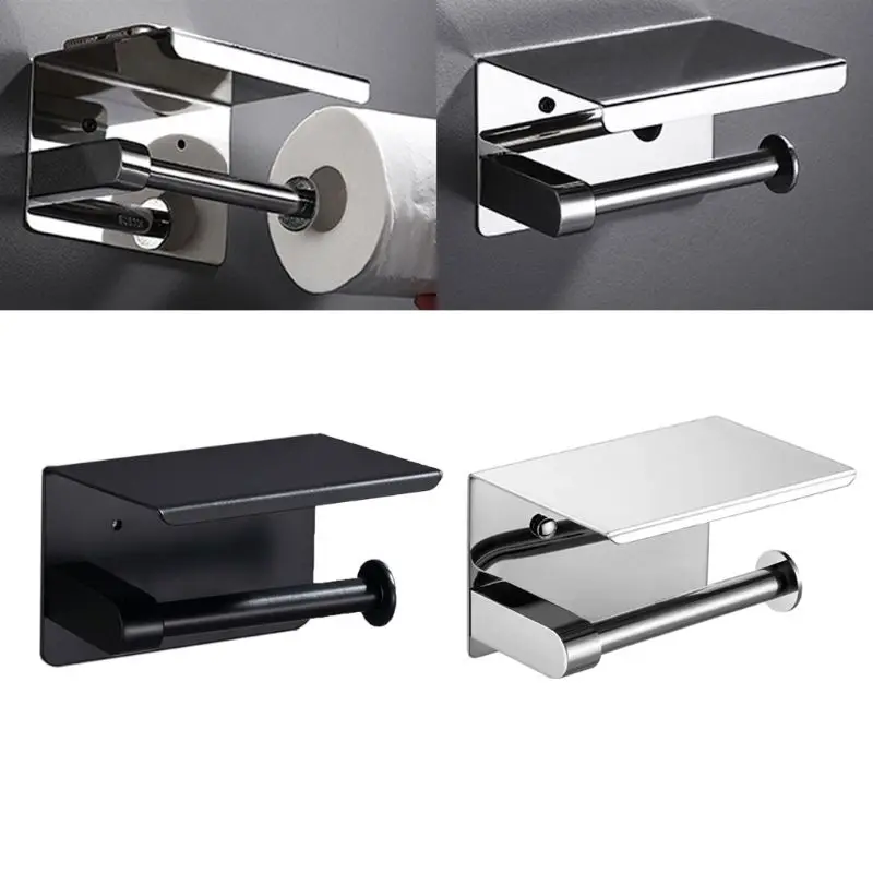 

304 Stainless Steel Toilet Paper Holder Bathroom Towel Rack Tissue Phone Shelf 62KD