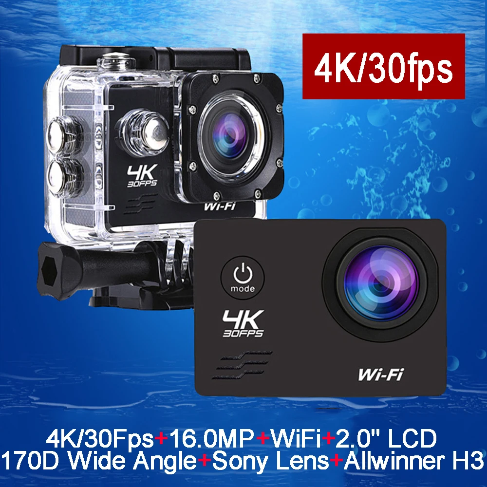 Экшн-камера H10 Ultra HD 4K, 16 Мп, Wi-Fi, экран 2,0 дюйма