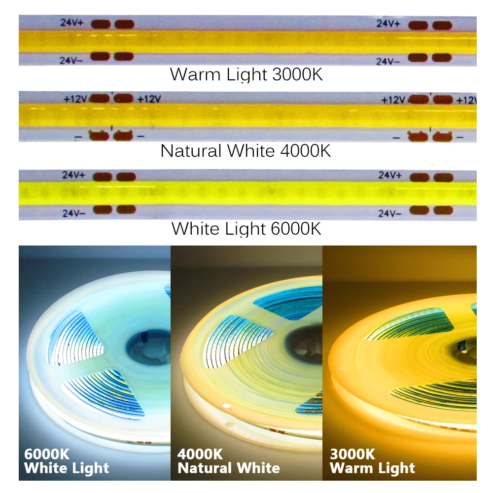 

FCOB LED Strip COB 12V 24V High Density RA90 320 Leds 0.5M- 5M Flexible Ribbon 12 24 V LED Strip Decorative Lights For Rooms