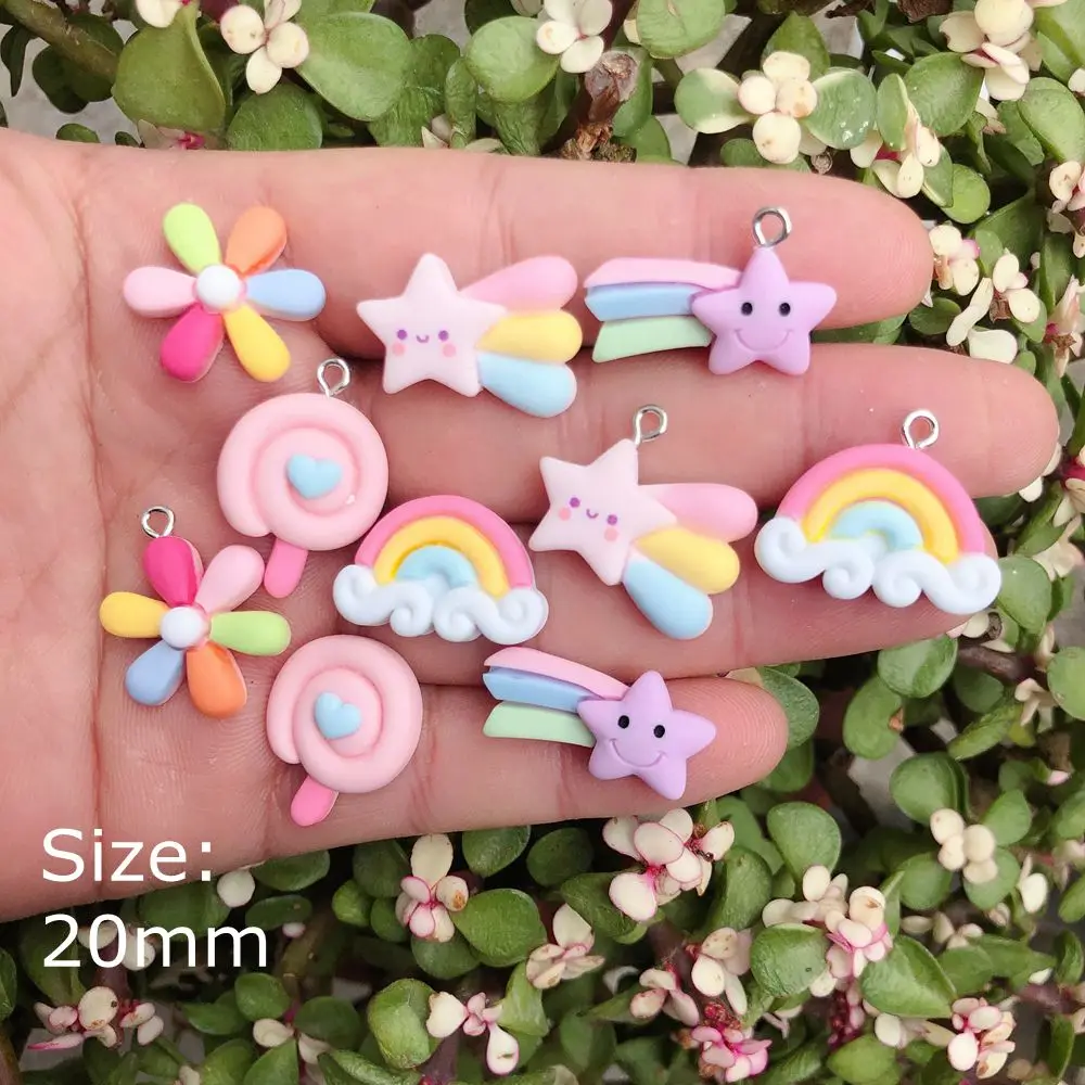 10 teile/paket Regenbogen Blume Harz Ohrring Charme für Schlüssel Kette Halskette Anhänger Schmuck Erkenntnisse Telefon, Der – Detail 1