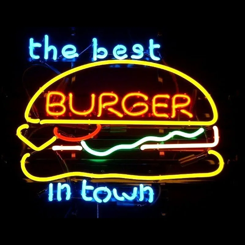 

Neon Sign The best Burger Handcrafted Neon Bulbs Sign Glass Tube Iconic Decorate Room Club Wall Lamp sign personalized Advertise