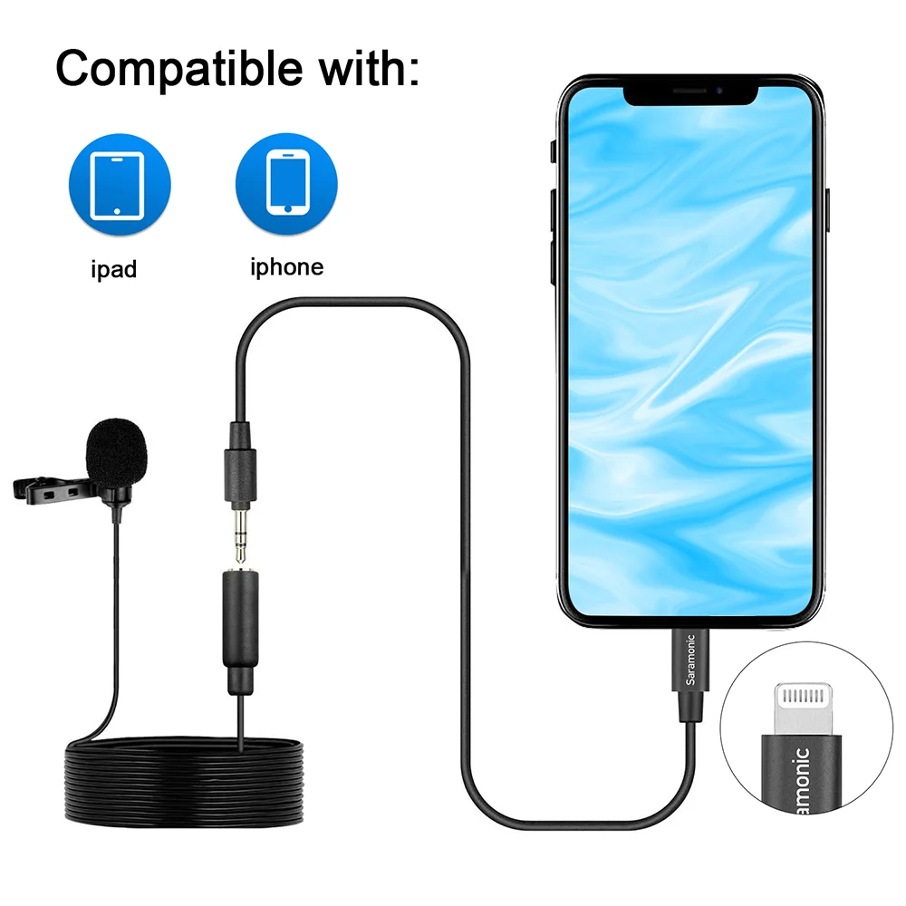 Универсальный лацкан saramonic LavMicro U1B с микрофоном и адаптером Lightning совместим iPhone 11