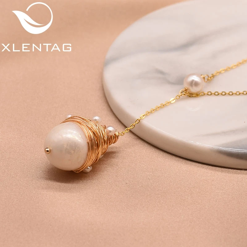 XlentAg эстетичное ожерелье ручной работы из натурального белого жемчуга с