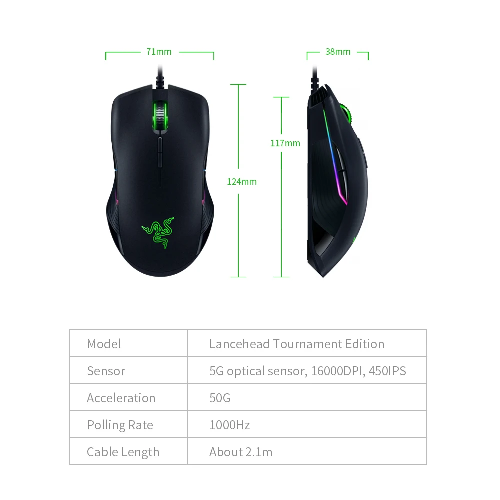 Razer Lancehead Tournament Edition Проводная игровая Мышь RGB эргономичный мышей с 5G оптический