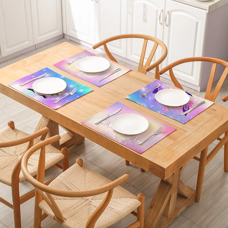 

Cartoon Animal Unicorn Eco-Friendly Linen Cotton Placemat Fabric Table Mats Napkins Simple Design Tableware Kitchen Dining Pads