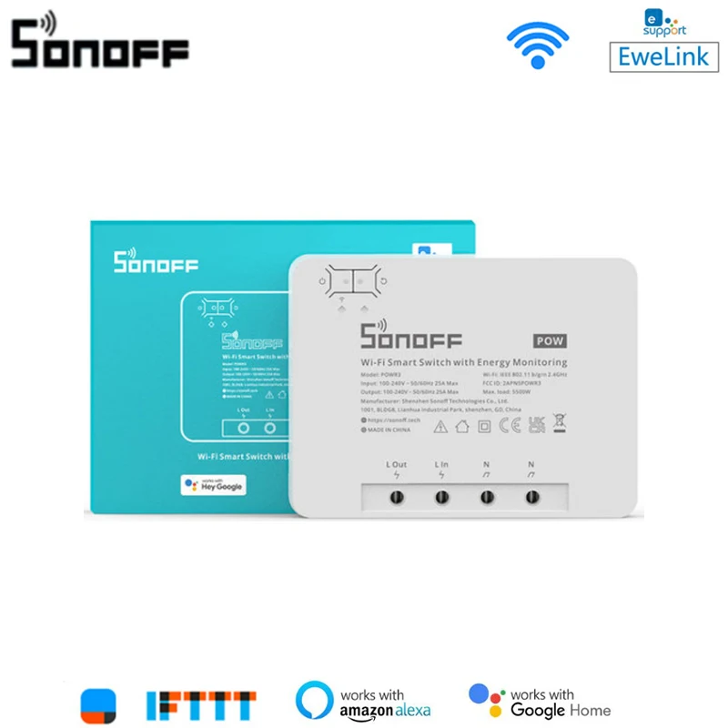 

Смарт-переключатель SONOFF POW R3, 25 А, с поддержкой Wi-Fi