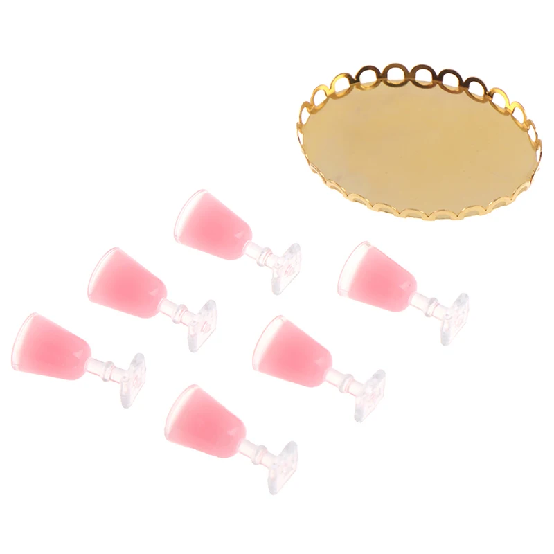 

1:12 Dollhouse Miniature 6cups Strawberry Juice With 1 Tray Simulation Toy