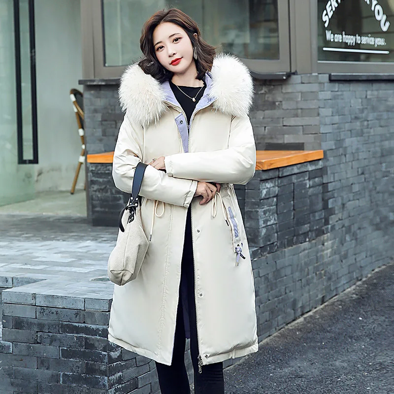 Winter Coat Women Jacket Hooded Fur Collar Long 2021 The New Korean Version Thicken Cotton