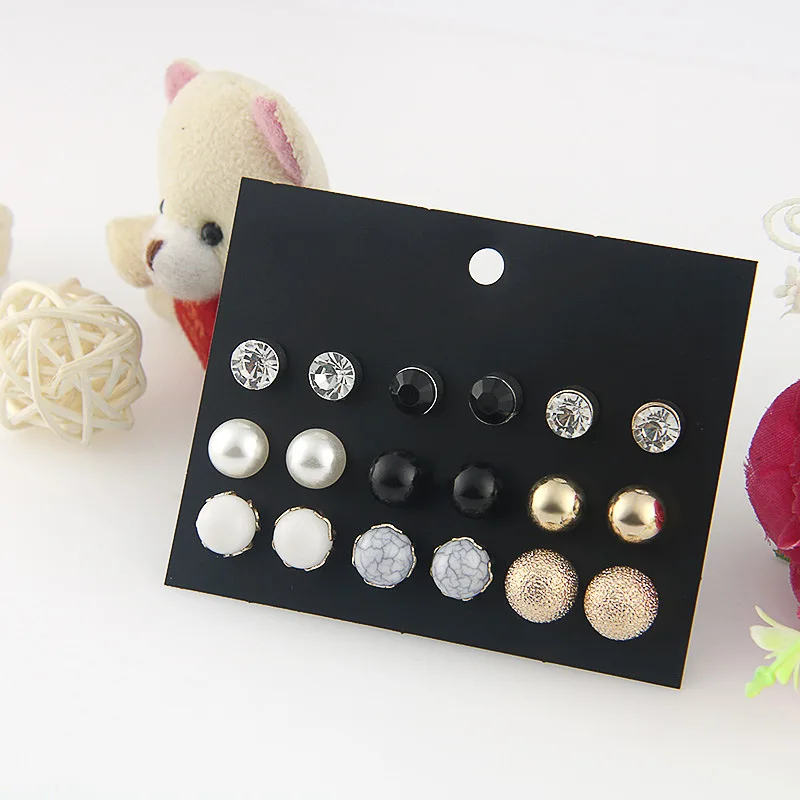 Женский набор сережек с искусственным жемчугом сережки-гвоздики камнями 9