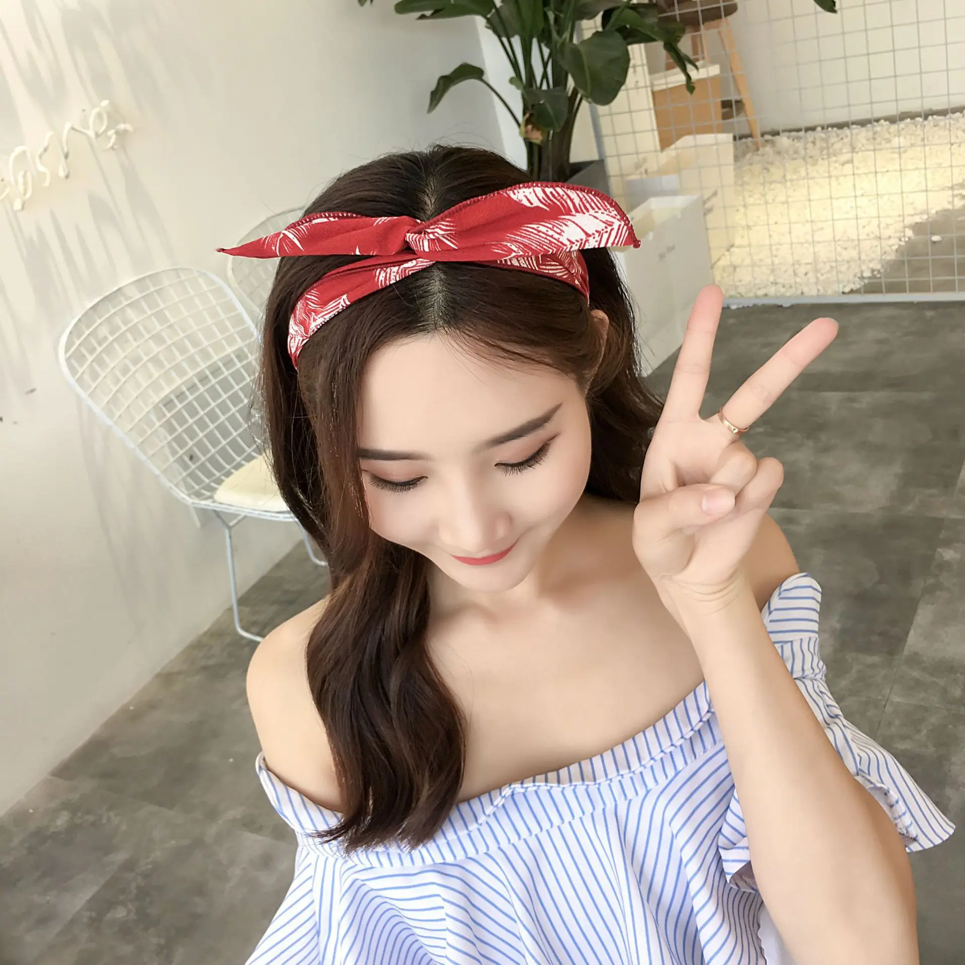 Йога женские заячьими ушками Повязка с принтом бантом Эластичный из железной