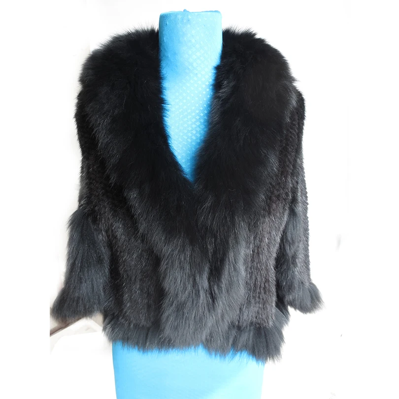

Женская натуральная Вязаная Шаль из меха норки с лисьим воротником, Женский пуловер, женские пашмины Обертывания LF21001ZGF