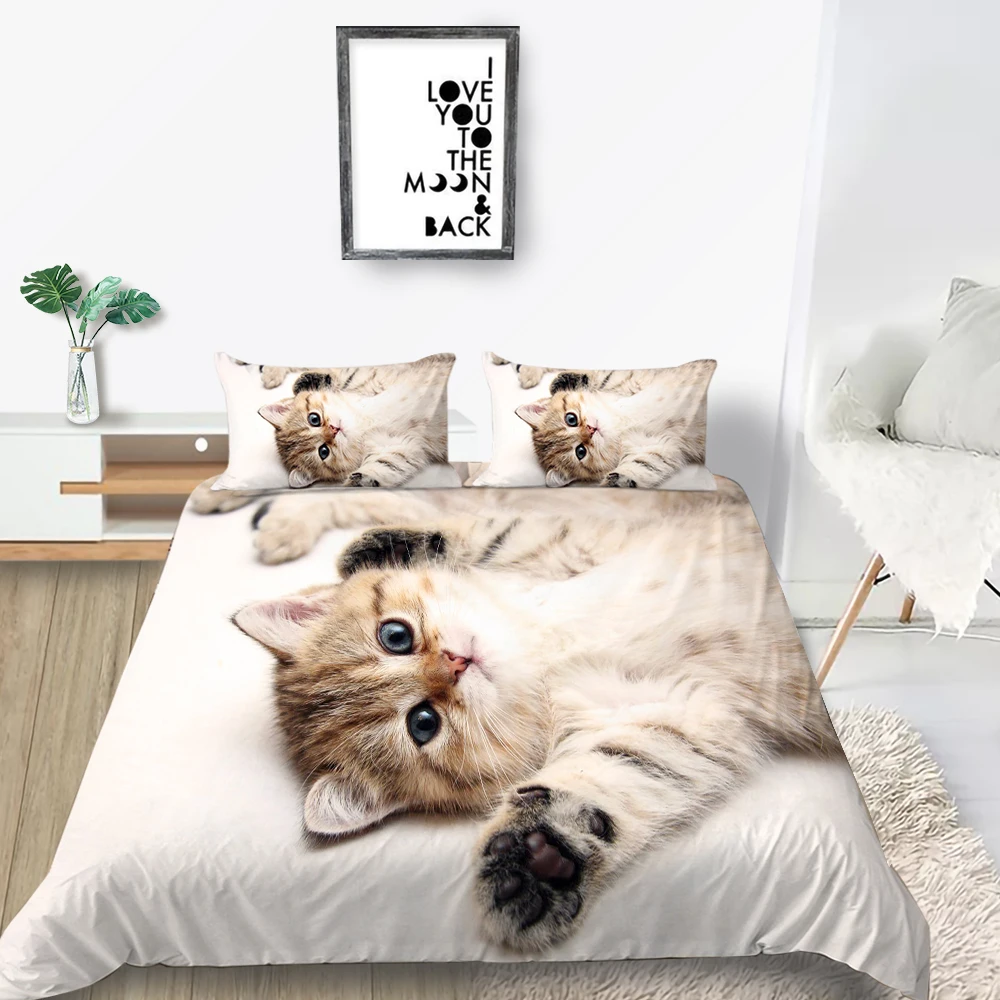 

Hot Sale Bedding Set Pet Cat Cute Simple 3D Duvet Cover Kitten Queen King Twin Full Single Double Unique Design Bed Set