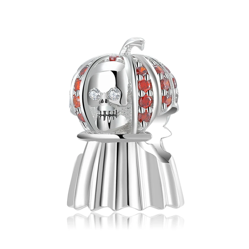 

LUNARIEEN, дизайн на Хэллоуин, подвески, искусственная Серебряная тыква, череп, призрак, Оригинальные CZ бусины, подходят для оригинального брасл...