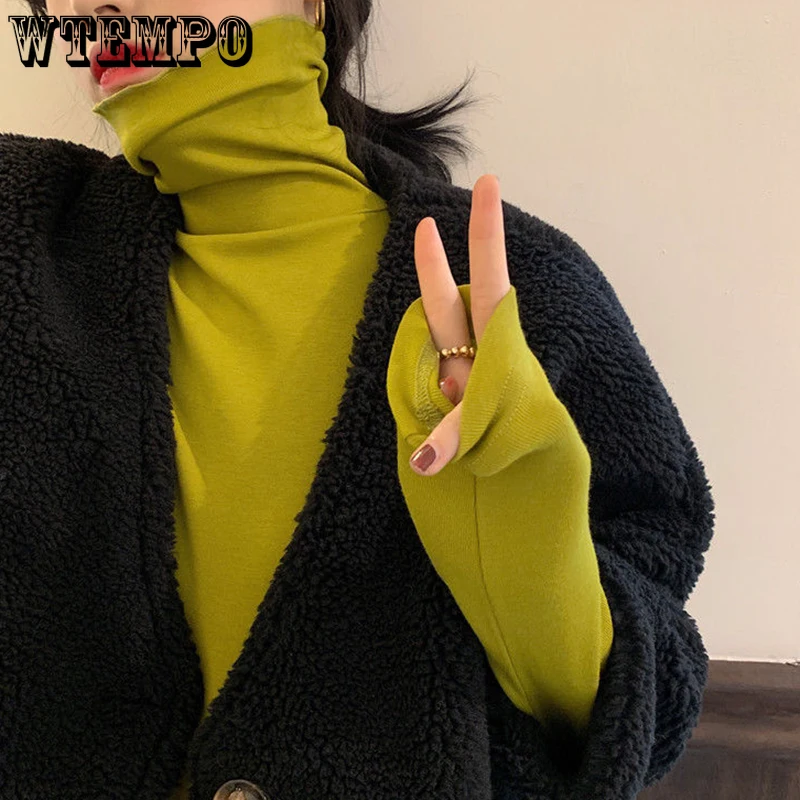 2022 Autumn Women Pullover Tops Female Knitted Sweaters Solid Concise Turtleneck Elasticity Elegant Office Lady Casual All Match