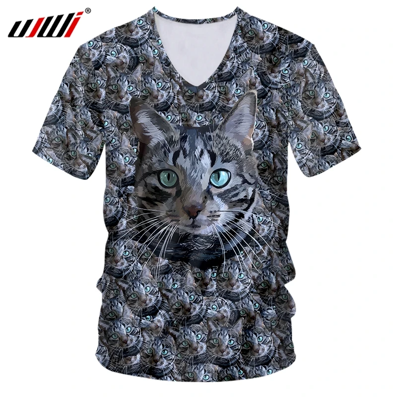 

UJWI футболка с v-образным вырезом для женщин/Мужская крутая футболка с принтом черных кошек, милая 3D футболка унисекс, хип-хоп, уличная футбол...