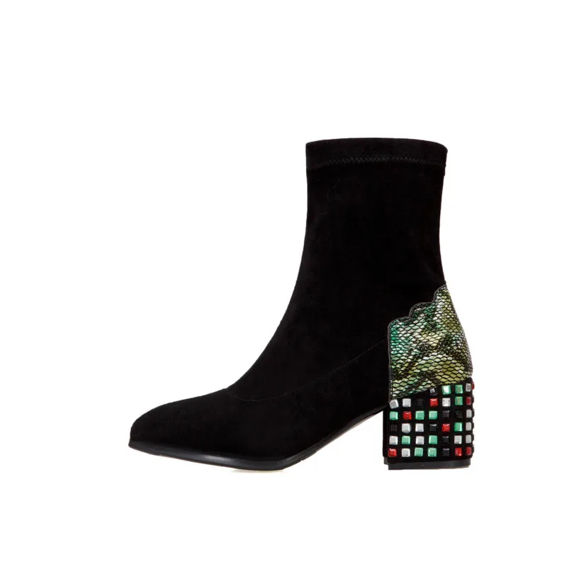 Fujin/зимние женские Стрейчевые сапоги с острым носком Прямая поставка