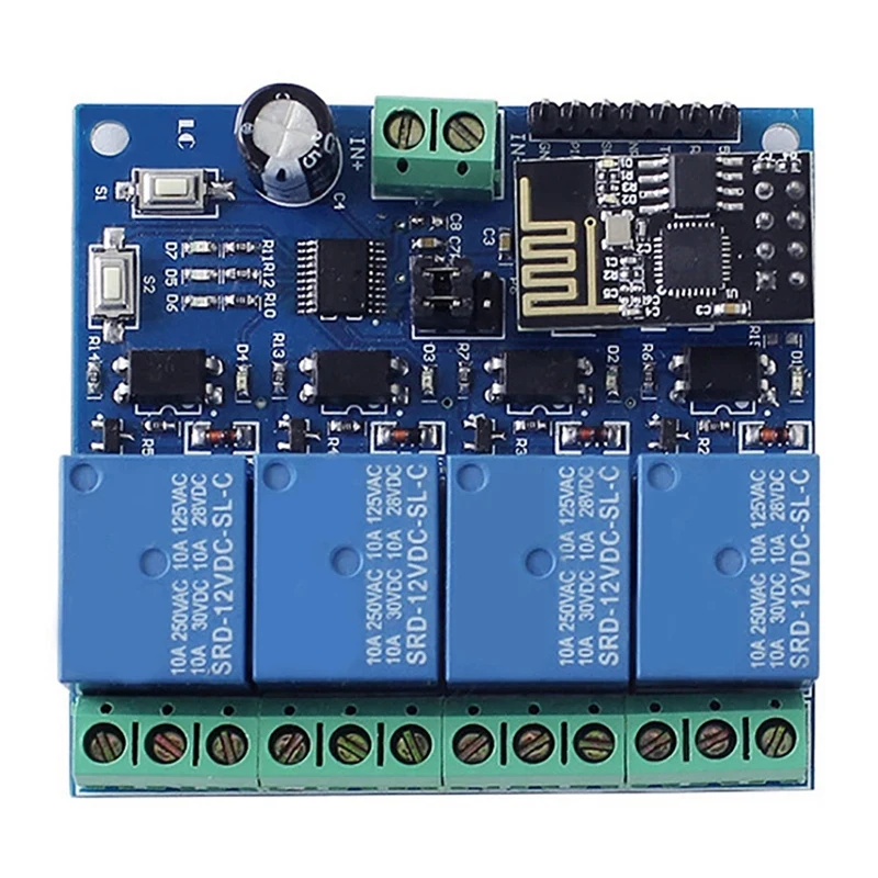 

ESP8266 DC 12V 4 Channel Relay Board ESP-01 WIFI Module for Smart Home 4 Channel WIFI Relay Module