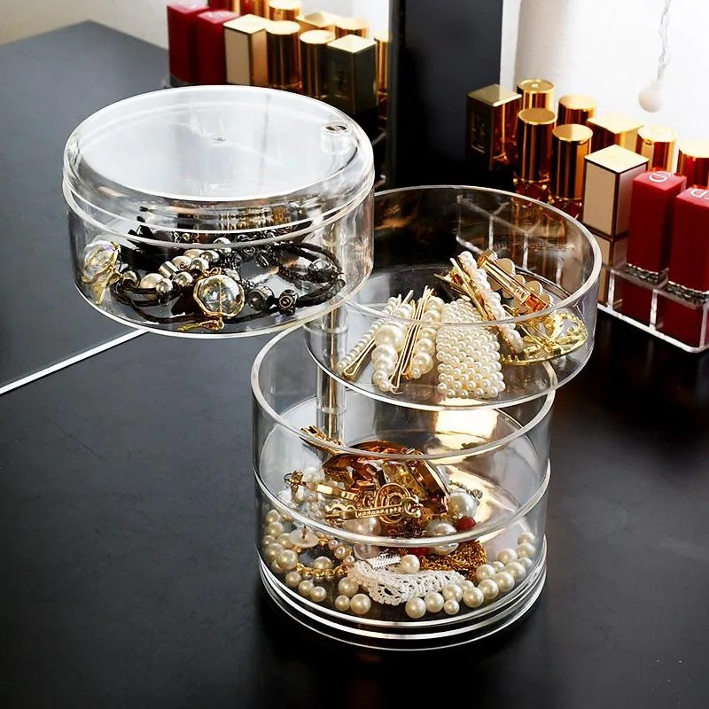 Jewelry Storage Box Transparent Multilayer Rotating Desktop Storage Dust-proof Finishing Makeup Box Shelves Makeup Rack