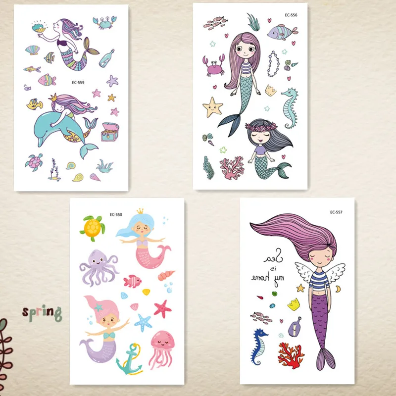 4 шт мультфильм Русалочка детская временная татуировка стикер аксессуары для