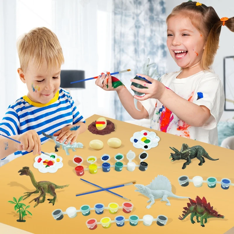 

41Pcs Diy Graffiti Dinosaur White Dinosaur Model 3D Hand-Painted Coloring Tyrannosauru