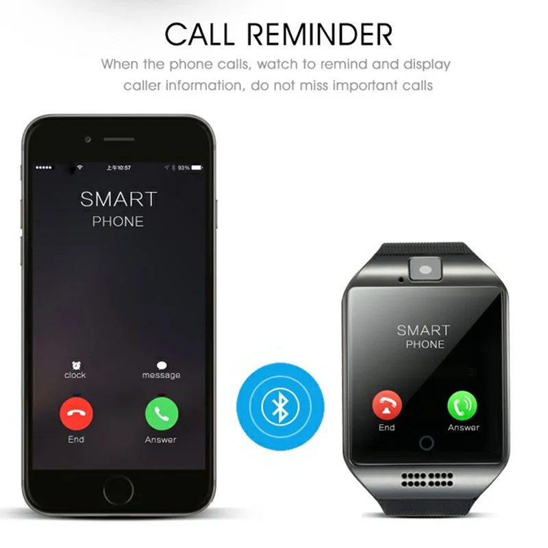 Умные часы Q18 с сенсорным экраном Bluetooth большой аккумулятор поддержка TF Sim карта