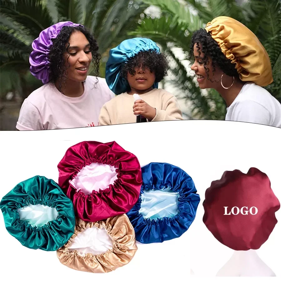 Leeons Custom Logo Satin Bonnet Cap Night Sleep Hat Reversible Satin Bonnet Cap Night Sleep Hat Silk Satin Bonnet For Curly Hair
