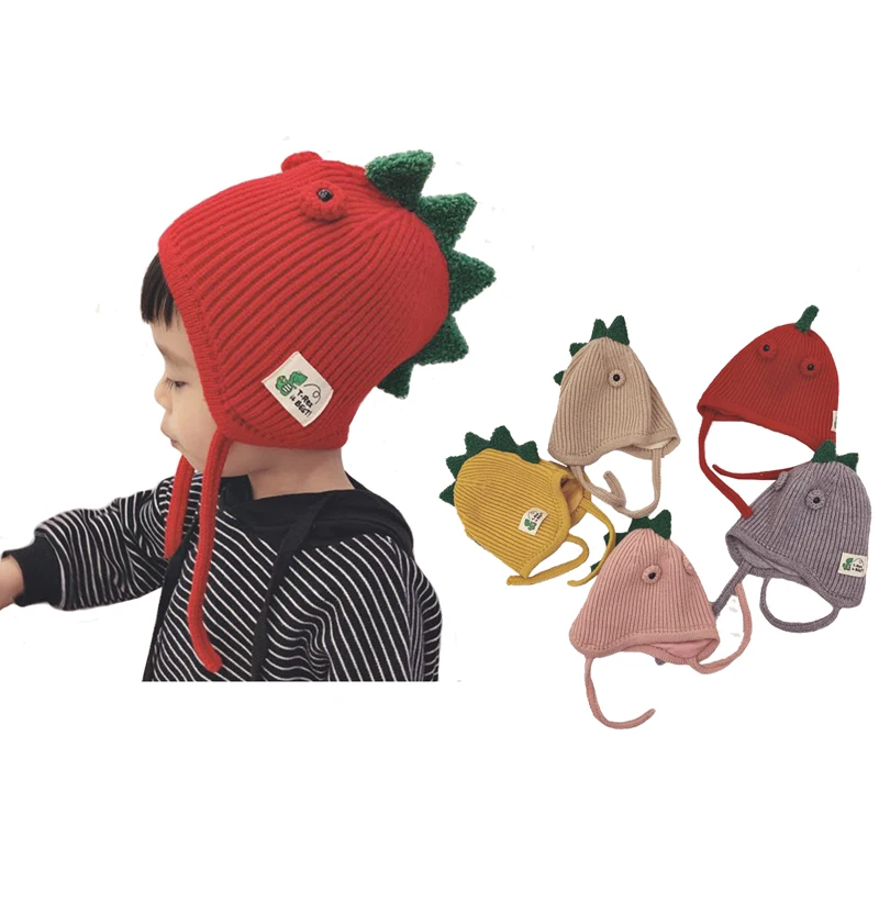 Детская шапочка с динозавром для малышей зимняя детская шапка наушниками теплая