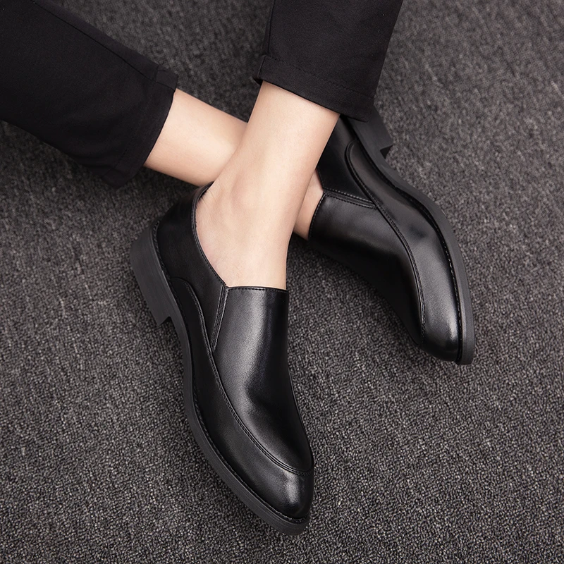 Мужская кожаная повседневная обувь Удобные туфли-оксфорды без застежки Уличная