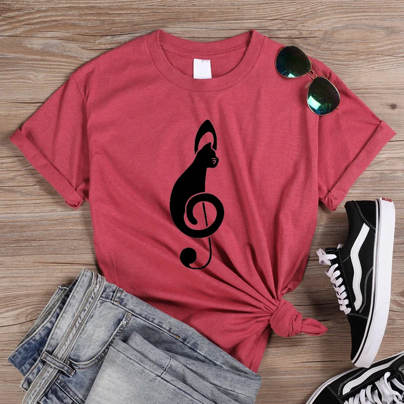 ONSEME Cat футболки с графическим принтом и музыкальными нотами женские летняя