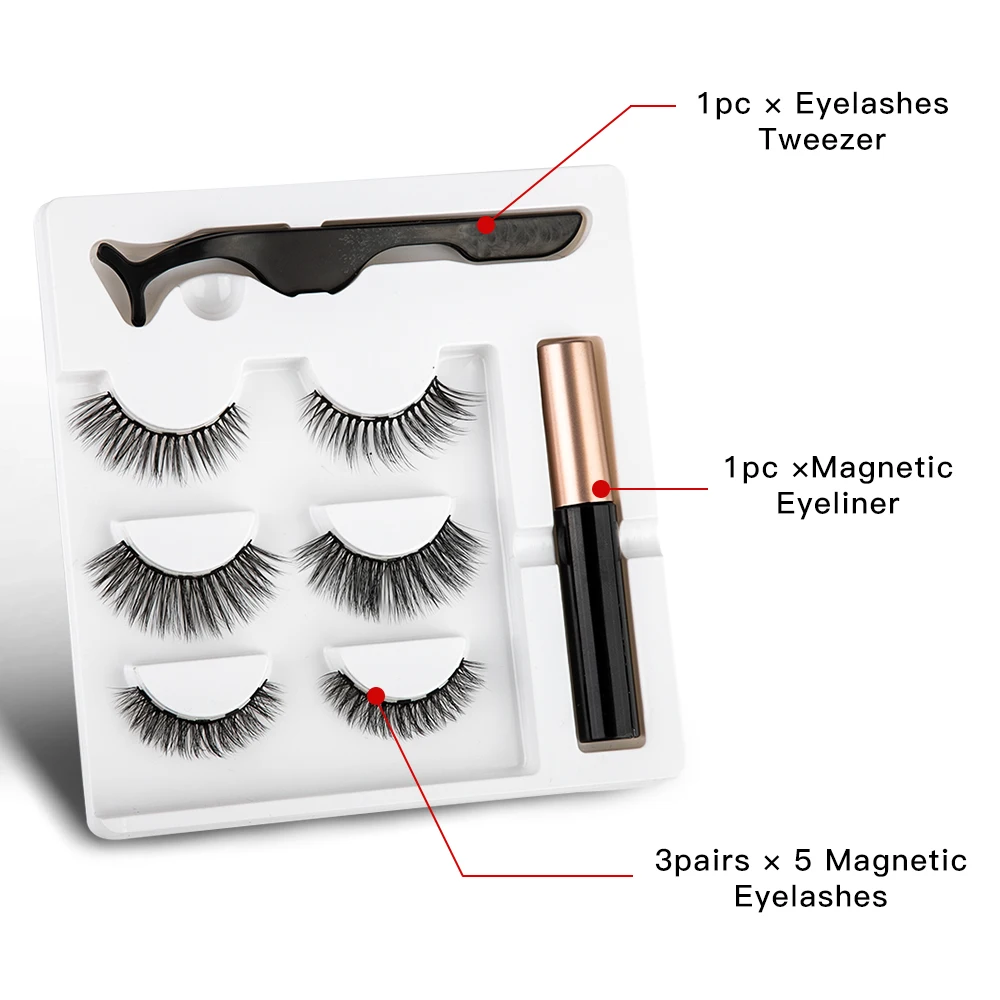 5 Magnet Eyelash Magnetic Liquid Eyeliner & 3 Pairs False Eyelashes Tweezers Set Long Lasting Extension Tool | Красота и здоровье