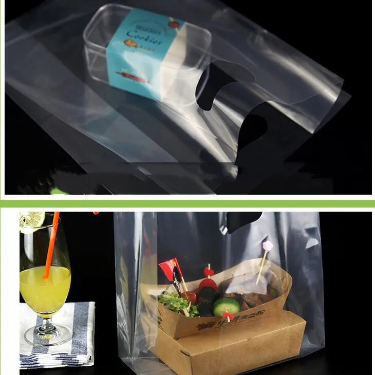 

100pcs Transparent Plastic Bag With Handle,Large Food Packaging Bag,Party Cake Wrapping Bags