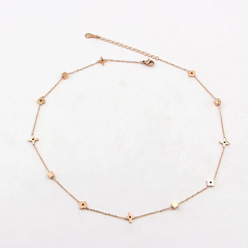 rose gold Ошейники для собак колье для Для женщин в форме цветка в форме звезды Форма 45 см+ 5 см(золото/серебро/розовое золото удлинитель для головок-цепочка из нержавеющей Кулоны из нержавеющей стали - Окраска металла: rose gold
