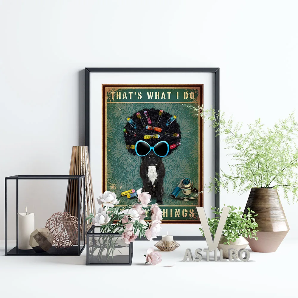 

Humor Spoof Afro Hair Style Black Dog Poster Pet Grooming Shop Hairdressing Wall Picture Home Decor Funny Love Animal Gift Idea
