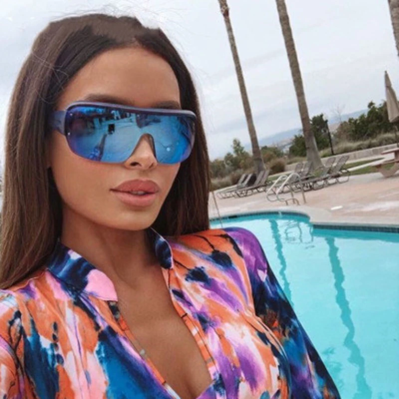 Трендовые цельные большие оправы женские солнцезащитные очки 2020 новые уличные