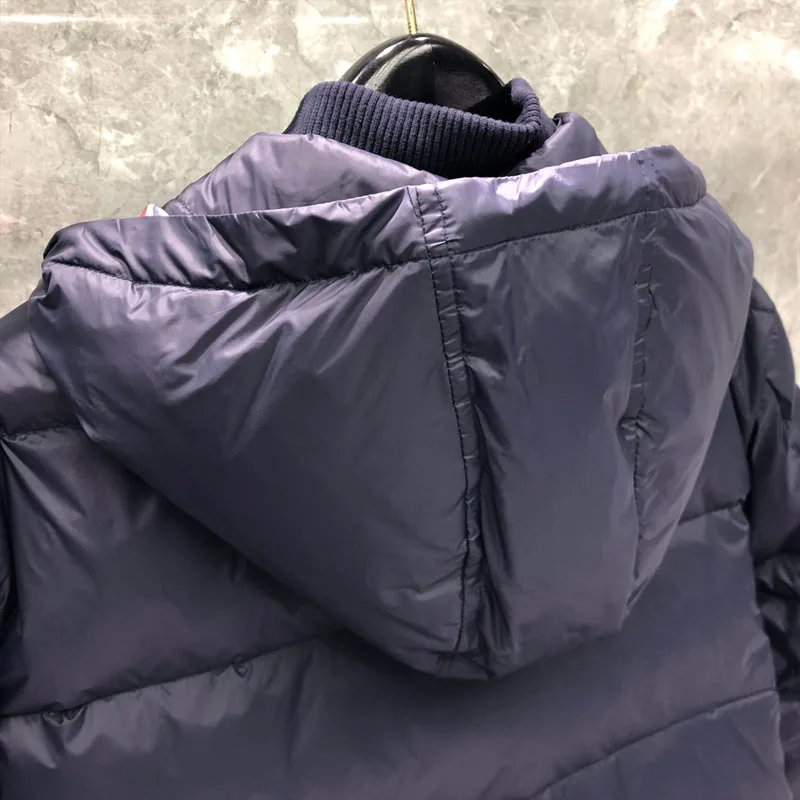 TB THOM Men's Winter Jacket Navy Down Jacket Fashion Brand Down-Filled Matte Nylon Stripes Coat Wholesale TB Thermal Jackets