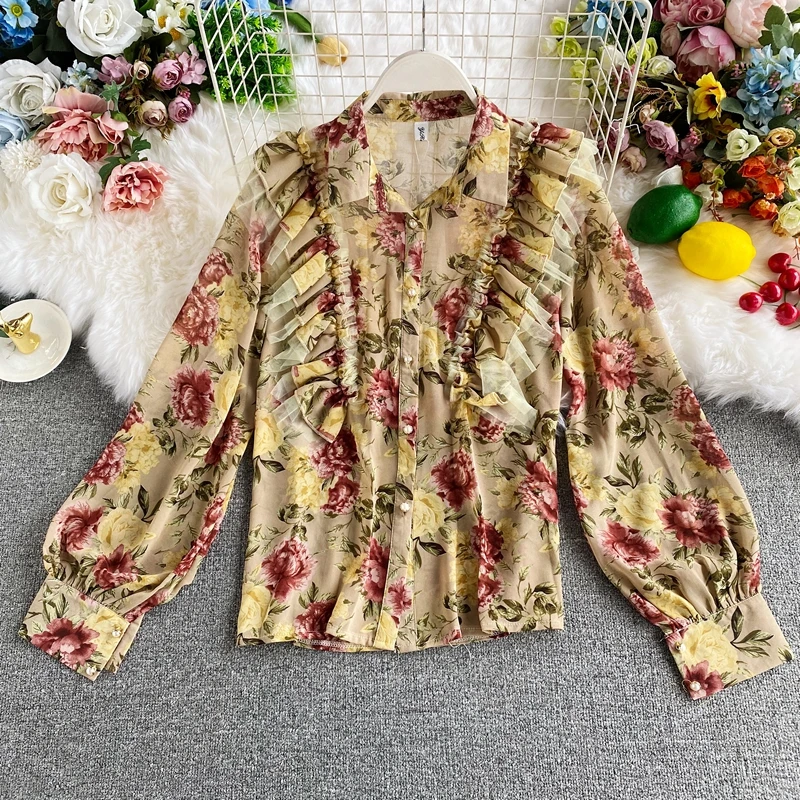 

Floral Print Chiffon Blouse Women 2020 Elegant Ruffle Shirts Tops Casual Long Sleeve Blusas Korean Style Woman Fashion Blouses