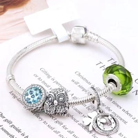 new 925 sterling silver exquisite owl beaded clover pendant with classic buckle bracelet fit original pan charm diy jewelry