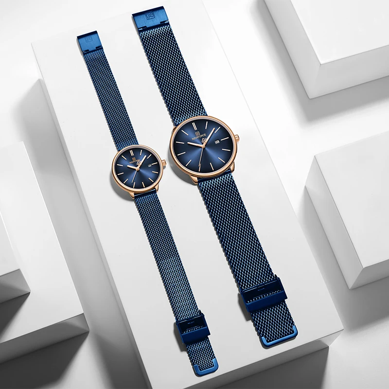 Часы NAVIFORCE наручные для влюбленных пар модные повседневные стальные с сетчатым